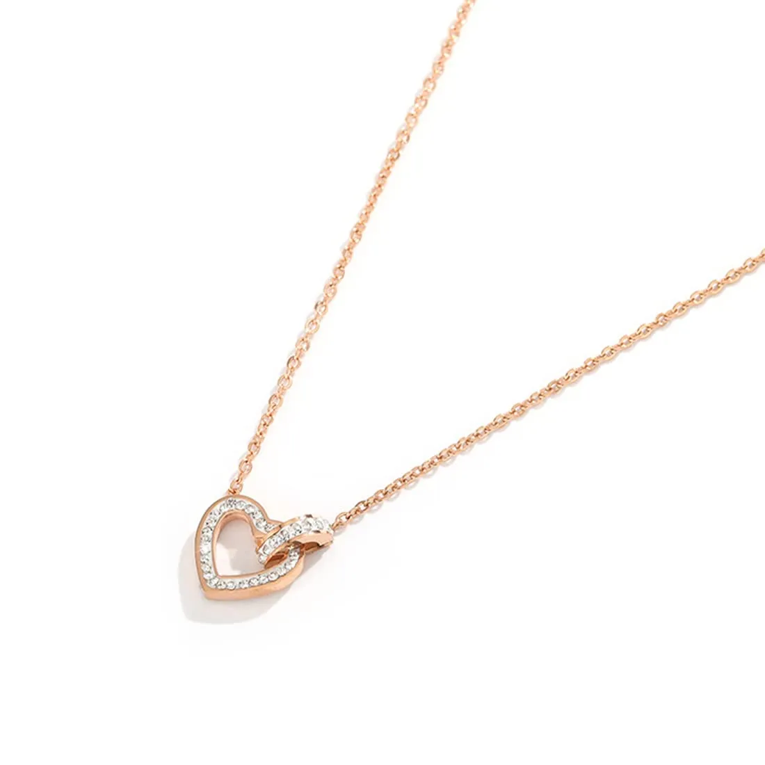 Yellow Chimes Necklace Set for Women Jewellery for Women Gold Toned Heart Shaped Crystal Studded Dual Heart Pendant Necklace Set with Earrings for Women and Girls (DE 7)