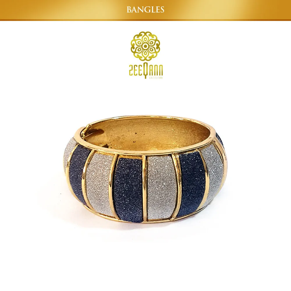 Zeeqann Thick Blue, Silver and Gold Lining Bangle - Fashion Bracelet